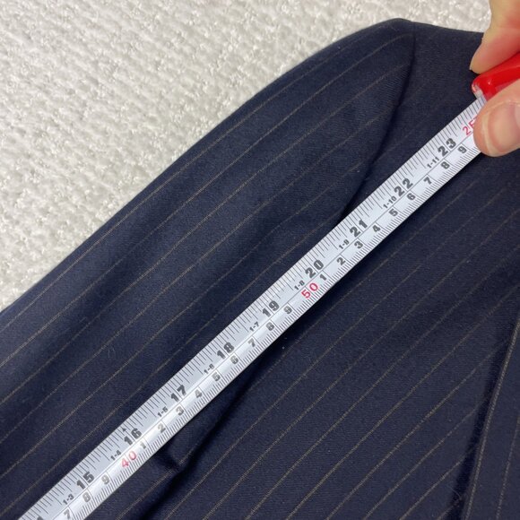 Ermenegildo Zegna Blazer Navy w/ Brown Chalk Stripe Double Breasted Wool Sz 46W - Picture 12 of 16